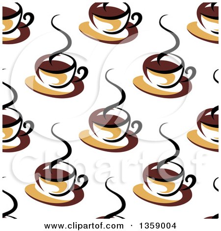Clipart of a Seamless Background Pattern of Steamy Brown Coffee Cups - Royalty Free Vector Illustration by Vector Tradition SM