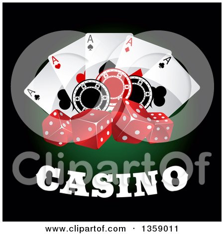 Clipart of a Casino Design with Playing Cards, Poker Chips and Dice - Royalty Free Vector Illustration by Vector Tradition SM