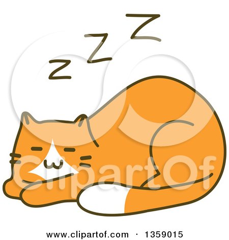 Clipart of a Sketched Ginger Cat Sleeping - Royalty Free Vector Illustration by BNP Design Studio