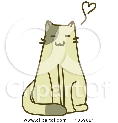 Clipart of a Sketched Cat Sitting, with a Heart - Royalty Free Vector Illustration by BNP Design Studio