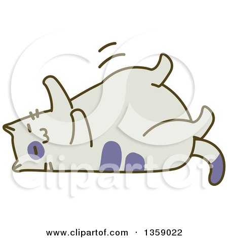 Clipart of a Sketched Cat Resting on His Back - Royalty Free Vector Illustration by BNP Design Studio