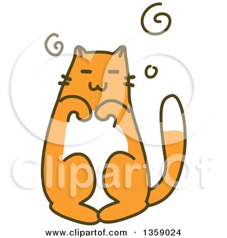Clipart of a Sketched Ginger Cat Begging - Royalty Free Vector Illustration by BNP Design Studio
