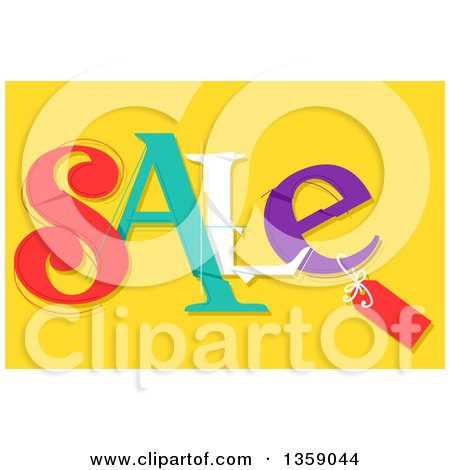 Clipart of a Tag on Colorful Sale Text over Yellow - Royalty Free Vector Illustration by BNP Design Studio