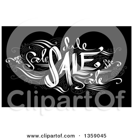 Clipart of Fancy Sale Text with Swirls on Black - Royalty Free Vector Illustration by BNP Design Studio