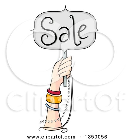 Clipart of a Hand with Bracelets Holding up a Sale Sign - Royalty Free Vector Illustration by BNP Design Studio