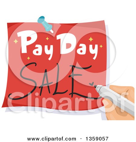 Clipart of a Hand Writing Pay Day Sale on a Note - Royalty Free Vector Illustration by BNP Design Studio