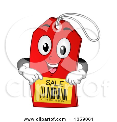 Clipart of a Red Tag Character Showing a Sale Bar Code - Royalty Free Vector Illustration by BNP Design Studio