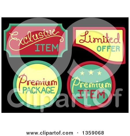 Clipart of Retail Sale Labels with Text on Black - Royalty Free Vector Illustration by BNP Design Studio
