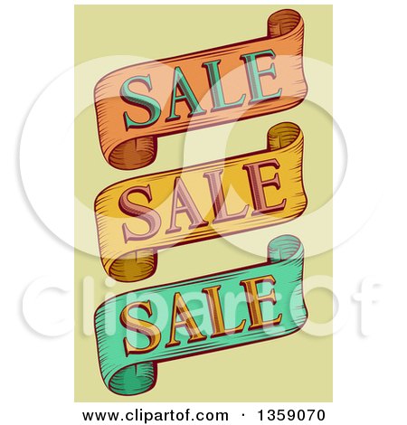 Clipart of Vintage Retail Sale Ribbon Banners over Green - Royalty Free Vector Illustration by BNP Design Studio