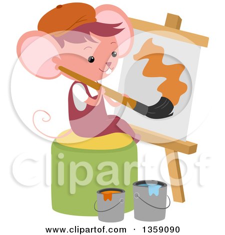 Clipart of a Mouse Art Student Painting a Canvas - Royalty Free Vector Illustration by BNP Design Studio