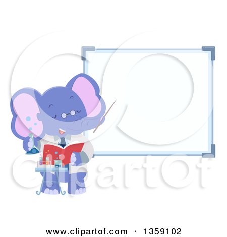 Clipart of a Purple Elephant Science Teacher by a White Board - Royalty Free Vector Illustration by BNP Design Studio