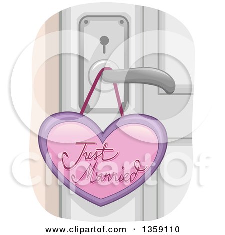 Clipart of a Just Married Heart Tag on a Door Knob - Royalty Free Vector Illustration by BNP Design Studio