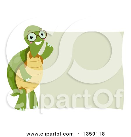 Clipart of a Bespectacled Tortoise by a Blank Sign - Royalty Free Vector Illustration by BNP Design Studio