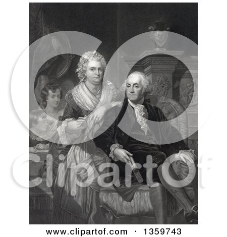 Historical Mezzotint Illustration of George and Martha Washington and Children - Royalty Free Illustration by JVPD