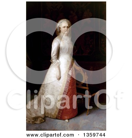 Historical Illustration of Martha Washington Posing with One Hand Resting on a Chair Back, 1878 - Royalty Free Illustration by JVPD