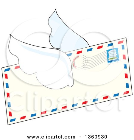 Clipart of a Cartoon Winged Airmail Envelope Flying - Royalty Free Vector Illustration by Maria Bell