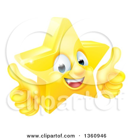 Clipart of a 3d Happy Golden Star Emoji Emoticon Character Giving Two Thumbs up - Royalty Free Vector Illustration by AtStockIllustration
