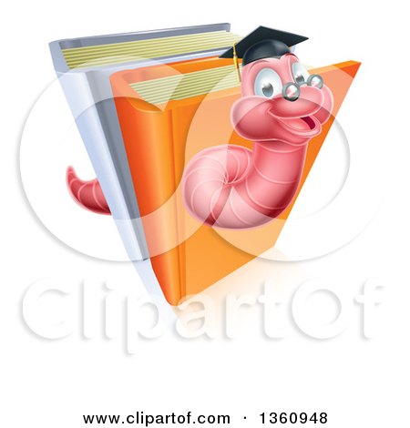 Clipart of a Happy Professor or Graduate Earthworm Emerging from Upright Books - Royalty Free Vector Illustration by AtStockIllustration