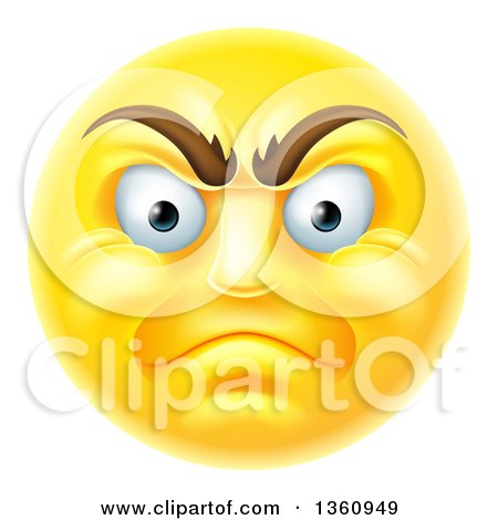 Clipart of a 3d Angry Yellow Male Smiley Emoji Emoticon Face - Royalty Free Vector Illustration by AtStockIllustration