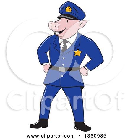 Clipart of a Cartoon Police Officer Pig Standing with His Hands on His Hips - Royalty Free Vector Illustration by patrimonio