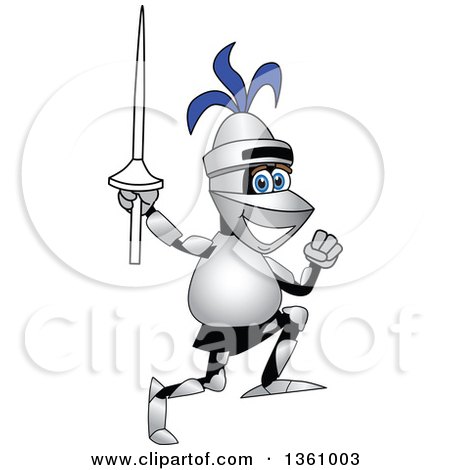 Clipart of a Lancer School Mascot Running with a Lance - Royalty Free Vector Illustration by Mascot Junction