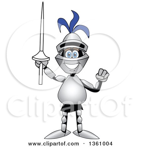 Clipart of a Lancer School Mascot Cheering with a Lance - Royalty Free Vector Illustration by Mascot Junction