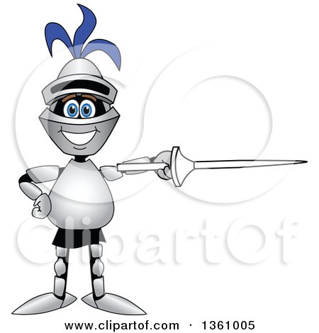 Clipart of a Lancer School Mascot Pointing with a Lance - Royalty Free Vector Illustration by Mascot Junction