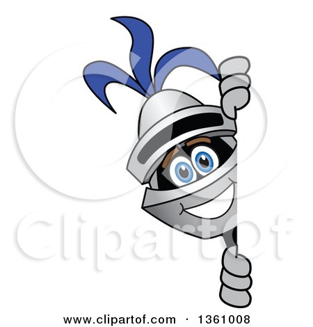 Clipart of a Lancer School Mascot Looking Around a Sign - Royalty Free Vector Illustration by Mascot Junction