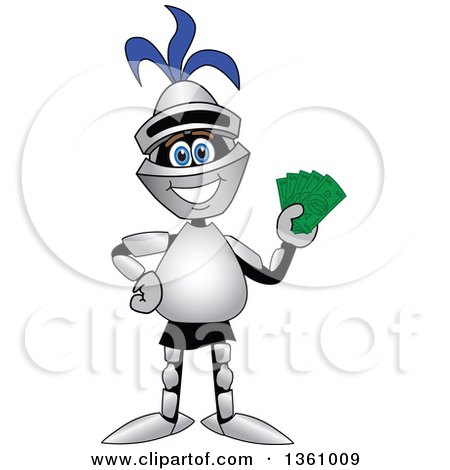 Clipart of a Lancer School Mascot Holding Cash Money - Royalty Free Vector Illustration by Mascot Junction