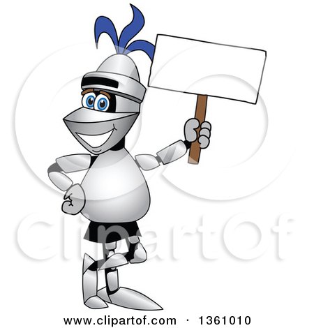 Clipart of a Lancer School Mascot Holding a Blank Sign - Royalty Free Vector Illustration by Mascot Junction