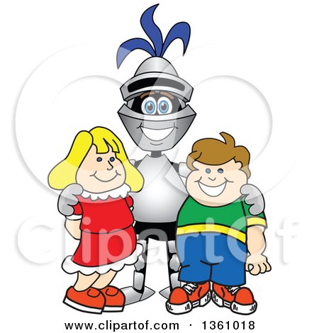 Clipart of a Lancer School Mascot Posing with Students - Royalty Free Vector Illustration by Mascot Junction