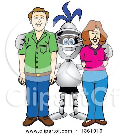 Clipart of a Lancer School Mascot Posing with Parents - Royalty Free Vector Illustration by Mascot Junction