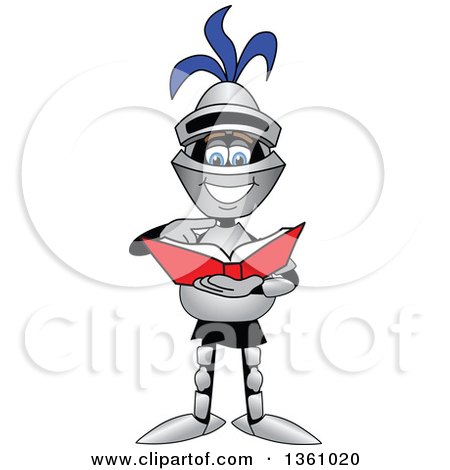 Clipart of a Lancer School Mascot Student Reading a Book - Royalty Free Vector Illustration by Mascot Junction
