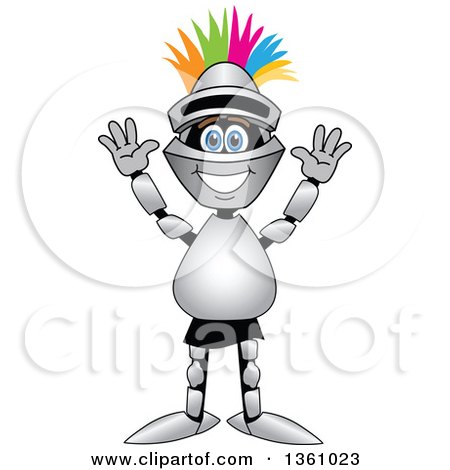 Clipart of a Cheering Lancer School Mascot with a Mohawk - Royalty Free Vector Illustration by Mascot Junction