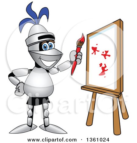 Clipart of a Lancer School Mascot Painting a Canvas - Royalty Free Vector Illustration by Mascot Junction