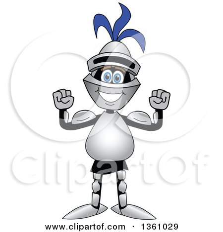 Clipart of a Lancer School Mascot Flexing His Muscles - Royalty Free Vector Illustration by Mascot Junction