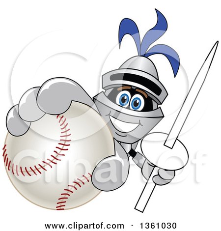 Clipart of a Lancer School Mascot Holding up a Lance and Baseball - Royalty Free Vector Illustration by Mascot Junction