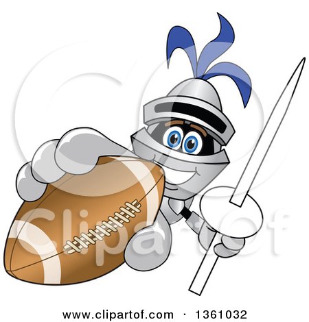 Clipart of a Lancer School Mascot Holding up a Lance and Football - Royalty Free Vector Illustration by Mascot Junction