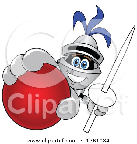 Clipart of a Lancer School Mascot Holding up a Lance and a Red Ball - Royalty Free Vector Illustration by Mascot Junction