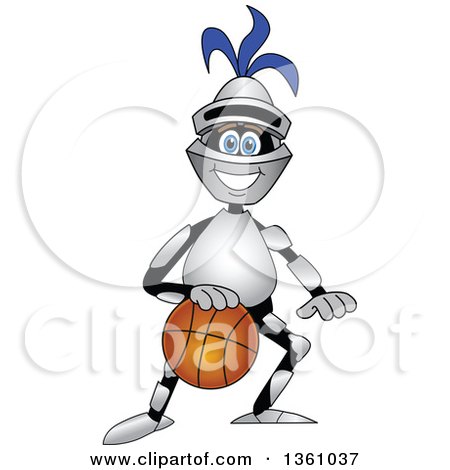 Clipart of a Lancer School Mascot Dribbling a Basketball - Royalty Free Vector Illustration by Mascot Junction