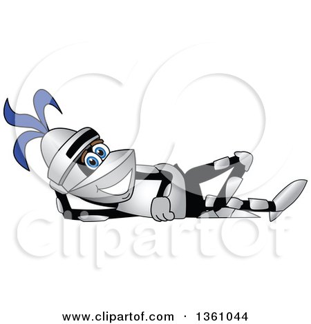 Clipart of a Lancer School Mascot Resting on His Side - Royalty Free Vector Illustration by Mascot Junction