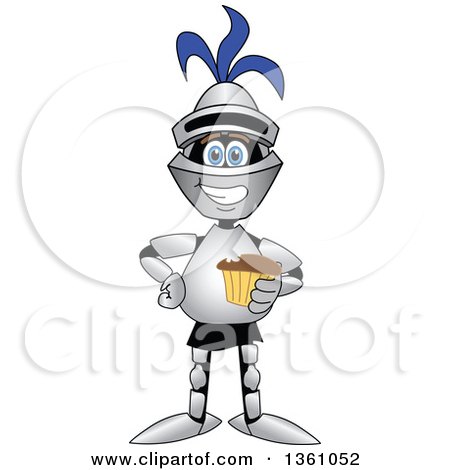 Clipart of a Lancer School Mascot Holding a Cupake - Royalty Free Vector Illustration by Mascot Junction