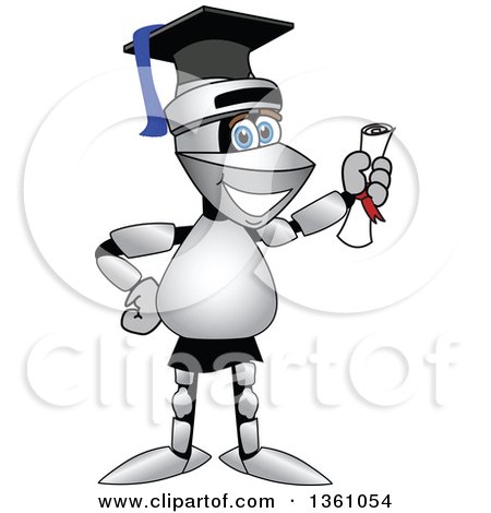 Clipart of a Lancer School Mascot Graduate Holding a Diploma - Royalty Free Vector Illustration by Mascot Junction