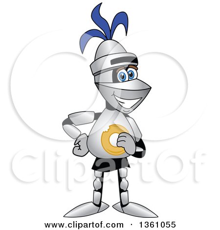 Clipart of a Lancer School Mascot Holding a Donut - Royalty Free Vector Illustration by Mascot Junction