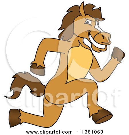 Clipart of a Horse Colt Bronco Stallion or Mustang School Mascot Character Sprinting - Royalty Free Vector Illustration by Mascot Junction