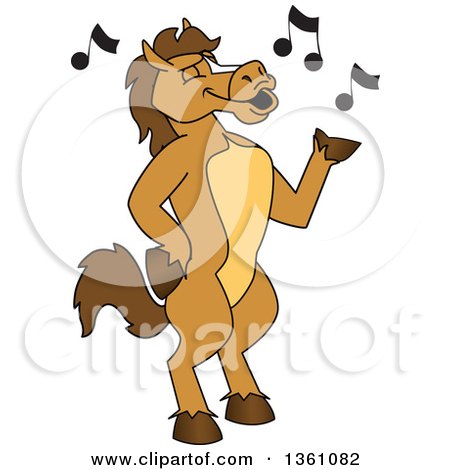 Clipart of a Horse Colt Bronco Stallion or Mustang School Mascot Character Singing - Royalty Free Vector Illustration by Mascot Junction