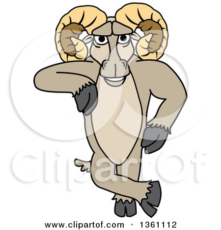 Clipart of a Ram School Mascot Character Leaning - Royalty Free Vector Illustration by Mascot Junction