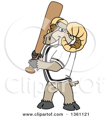 Clipart of a Ram School Mascot Character with a Baseball Bat - Royalty Free Vector Illustration by Mascot Junction