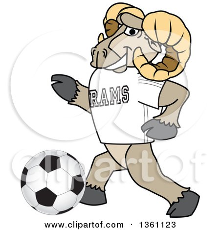Clipart of a Ram School Mascot Character Playing Soccer - Royalty Free Vector Illustration by Mascot Junction