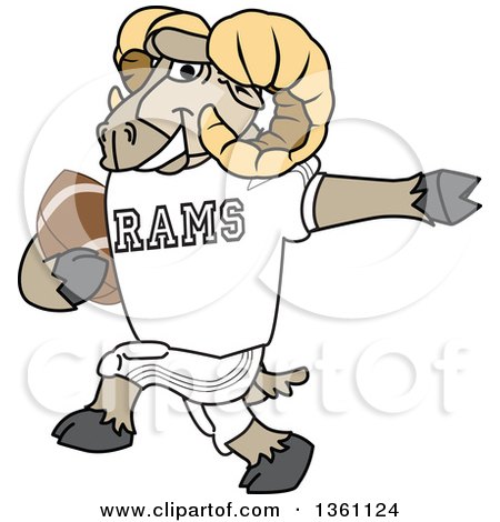 Clipart of a Ram School Mascot Character Running with an American Football - Royalty Free Vector Illustration by Mascot Junction